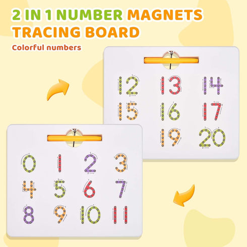 Gamenote Magnetic Number Tracing Board - 2 in 1 Double Sided Writing Board for Toddlers & Kids Learning