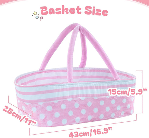 BABESIDE 13 Pcs Reborn Baby Doll Clothes with Bassinet for 17-22 Inch Dolls, Pink Outfit Accessories