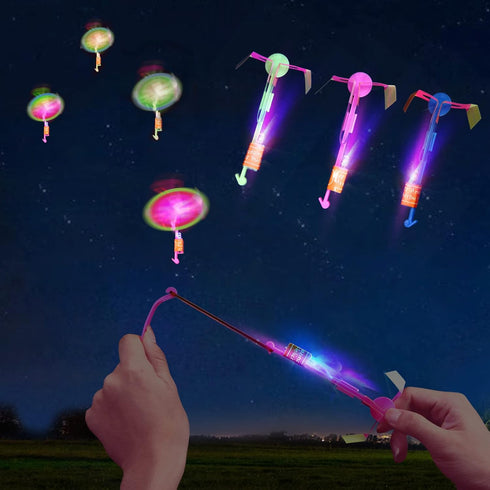 25 Sets LED Flying Set, 25 Slingshot + 25 Glow Helicopter - 50 Pcs, Glow in The Dark Party Favors for Kids 4-12