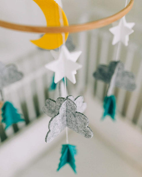 Baby Crib Mobile, Starry Woodland Night, Mint - Nursery Decoration Crib Mobile for Boys and Girls
