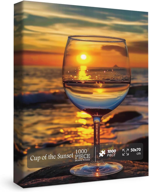 Beach Wine Sunset - 1000 Pieces Jigsaw Puzzles for Adults, Ocean Art Landscape, Beautiful Scene Puzzle