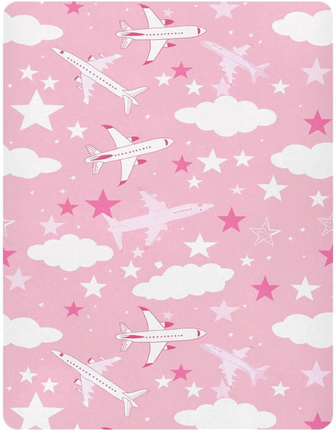 KICPOAY 52 28 Airplanes Clouds Star Pink Fitted Crib Sheets Stretchy Portable Playard Sheets for Baby Toddler