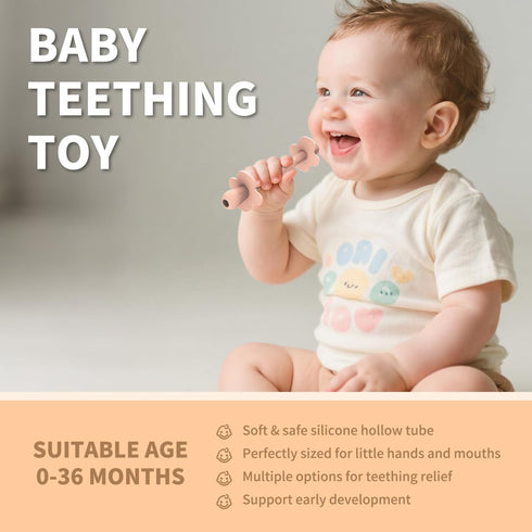 6-Pack 6-12 Silicone Teething Tubes for Babies Months, BPA-Free Non-Choking Teether Sticks Toys, Teething Relief Chew