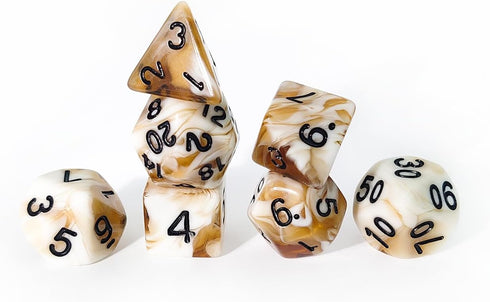 Coffee DND Dice Set of 7 – Polyhedral Dice for TTRPGs, Dungeons and Dragons, COC, MTG, and Table Games (Cappuccino)