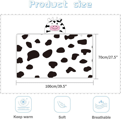MICHLEY Baby Hooded Swaddling Blanket, Animal Face Toddler Throw Blanket for Boys Girls 0-3 Years (Cow)