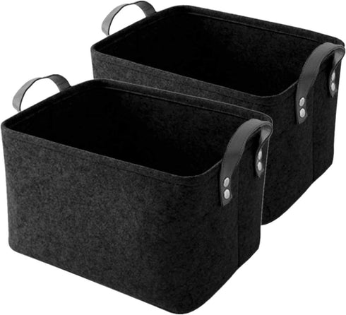 GUOZI Storage Basket, Collapsible Rectangular Felt Storage Bins with PU Handles, Large