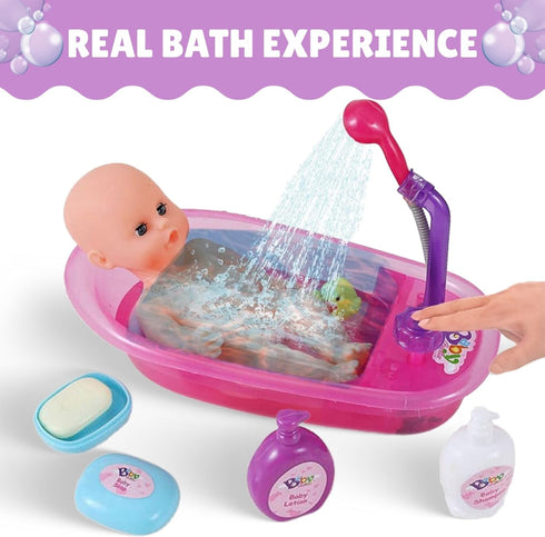 13-Inch Set Liberty Imports Baby Bath Toys Little Newborn Doll Bath - Real Working Bathtub with Detachable Shower Spray