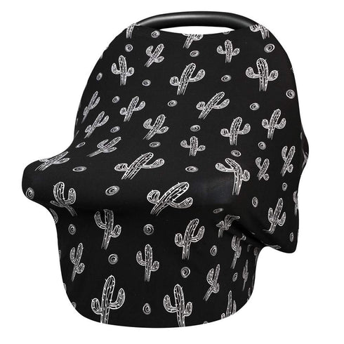 Metplus Baby Car Seat Cover - Infant Canopy Nursing Breastfeeding Cover for Stroller/Shopping Cart - Black Cactus