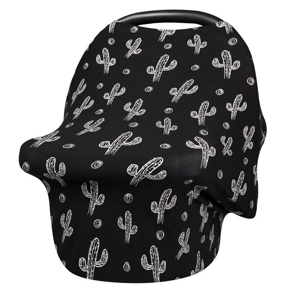 Metplus Baby Car Seat Cover - Infant Canopy Nursing Breastfeeding Cover for Stroller/Shopping Cart - Black Cactus