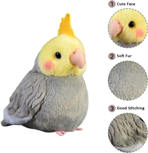 Nohito Realistic Grey Cockatiel Parrot Plush Toy, Simulation Fake Bird Cockatoo Stuffed Animal 4.9'' (Grey, M)