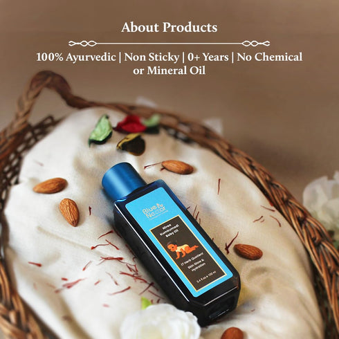 100% (17 6.76 Oz) Blue Nectar Baby Oil with Pure Kumkumadi Oil for Glow & Hydration | Ayurvedic Baby Massage Oil