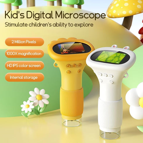 GinoCaco 1000X 2'' 3 4 5 6 7 8 9 10 11 12 Kids Microscope Digital Camera, Handheld Camera Microscope for Kids