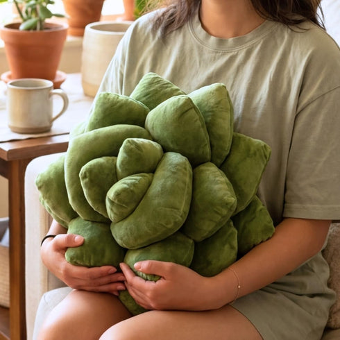 16" 3D Green Philosophy Co. Succulent Pillow Soft Decorative Flower Throw Pillow, Unique Olive Green Plush Flower