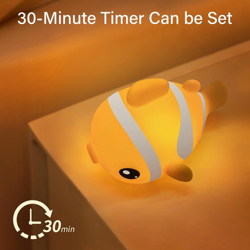 3-Level Cute Clownfish Night Light - Silicone Pat Pat Lamp with Brightness Adjustment, Timer Function, Rechargeable