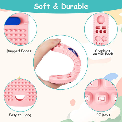 2PCS Silicone Baby Teething Toys, Remote Control Shape Teether and Game Controller Teether with 2PCS Pacifier Clip, BPA
