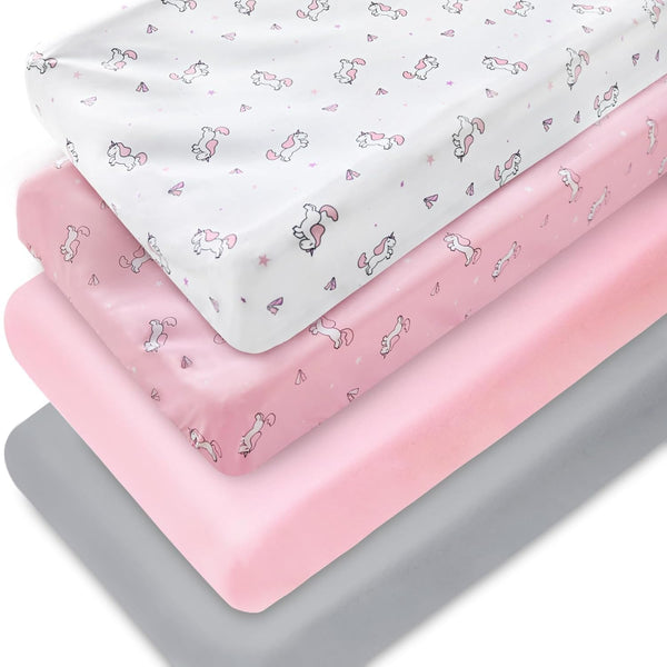 Changing Pad Cover for Girls 4 Pack, Comfy & Breathable Changing Table Cover for 32''x16" Changing Table Pads