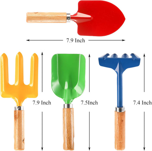Nicunom 12 Pack Kids Gardening Tools Set, Metal Shovel, Rake, Fork, Trowel, Garden Toys for Outdoor Fun