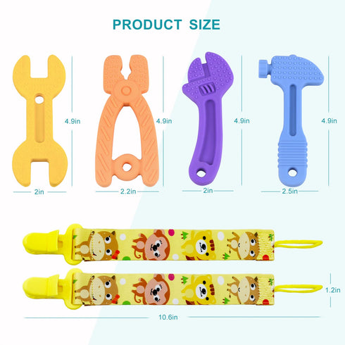 Teething Toys for Babies 0-6 Months, Silicone Baby Teether Toys, Molar Hammer Wrench Spanner Pliers Shape for Boys Girls