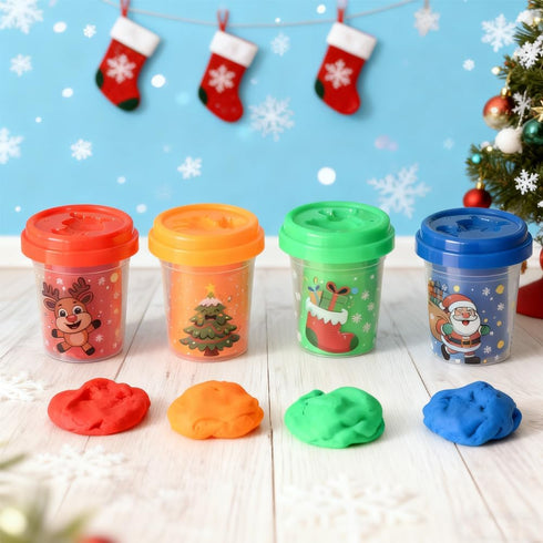 Waybla Set 12 12 2oz Christmas Modeling Dough Colors, Holiday Theme Plastic Cutters, per Cup, DIY Craft Kit for Kids