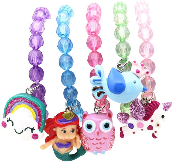 5pc Mermaid Bracelet Set - Unicorn Jewelry for Little Girls, Teens, Kids Party Favor Pretend Play