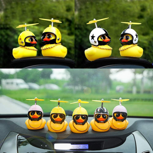 wonuu Rubber Duck Car Decorations - Cute Yellow Duck Dashboard Ornaments with Propeller (W-8&Black)