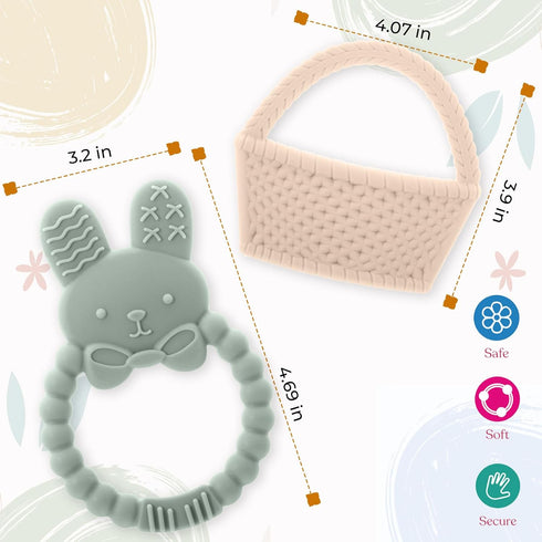 Set, Easter Bunny Teether Bunny, Carrot, Chicken, Rattle Egg & Easter Basket Baby Teething Toys Easter Teethers Toys