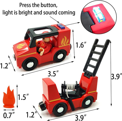 DSHMIXIA Set Wooden Train Cars Track Accessories Rescue Fire Truck Small Vehicles Magnetic Train Cars Fit for Wooden