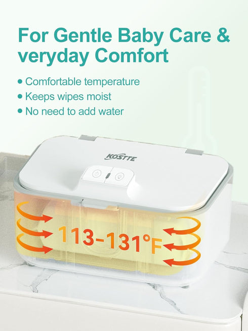 Baby Wipes Warmer, Larger Capacity Wipe Dispenser, Even Heating Diaper Wipe Warmer with Night Light, On/Off Switch