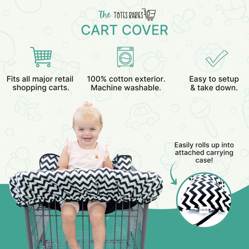 Black & White TOTES BABIES Shopping Cart and Highchair Cover with Phone Pouch
