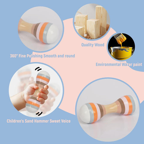 Hand-Painted Wooden Maracas for Kids - Musical Rattles for Toddlers