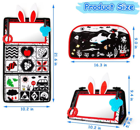 Tummy Time/Baby Mirror Toys, Black and White High Contrast Tabletop Mount Toys for Newborn Brain Development