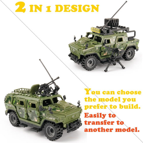 Armored Vehicle Building Block - Military Vehicle Building Toy for Age 6-12+ - 2 in 1 Styles Army Brick Truck -