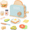 Wooden Pop up Toaster Play Kitchen Set, 17PCS Play Food Accessories for