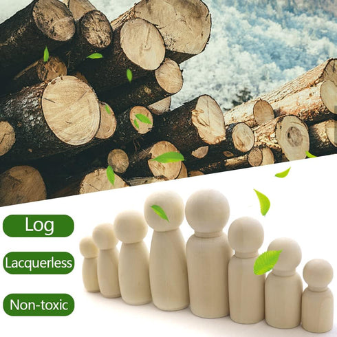 50 Pieces Unfinished Wooden Peg Dolls - Decorative Wooden Puppets for DIY Crafts and Home Decorations