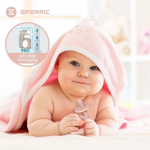 Baby Teething Toys - Silicone Baby Teether Chew Toys, Freezer Safe BPA Free, Rose Quartz/Lite Green
