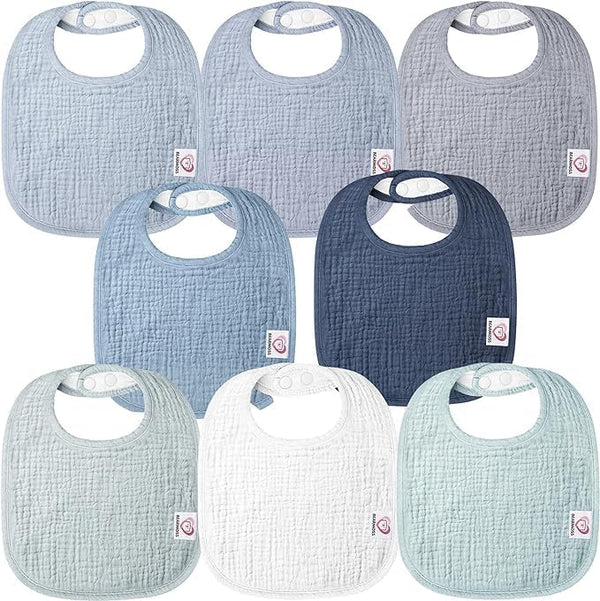Muslin Baby Drooling Bibs 8 Pack, 100% Cotton Adjustable Bandana Bibs Gift for Teething Baby Girls Boys