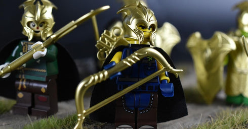 Elf Metallic Gold and Rose Gold Lances, Bows, Sword, Helm and Armour for Major Brand Building Block Minifigures (72 PCS)