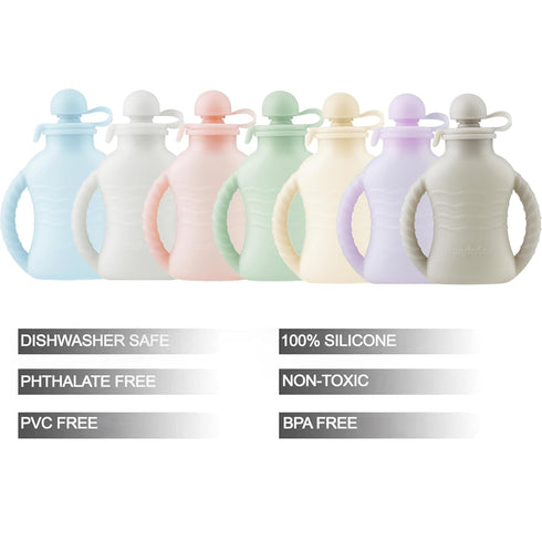7-Pack 4oz 2 PandaEar Reusable Silicone Baby Food Pouches with Handles, Refillable Squeeze Pouches for Toddlers