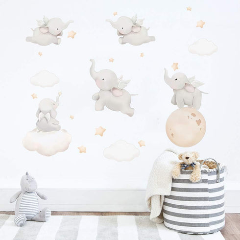 Runtoo Kids Elephant Wall Decal Art Stickers, Baby Nursery Bedroom Space Wall Décor