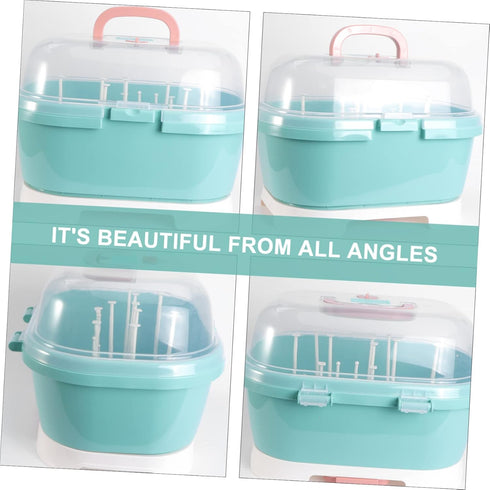 Kisangel Bottle Storage Box with Drain Shelf Durable Organizer for Bottles Pacifiers Tableware Ergonomic Handle for Boy