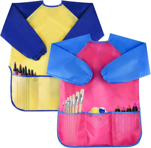 Bassion Kids Art Smocks, Toddler Smock Waterproof Artist Painting Aprons, Long Sleeve with 3 Pockets, Age 2-6 Years