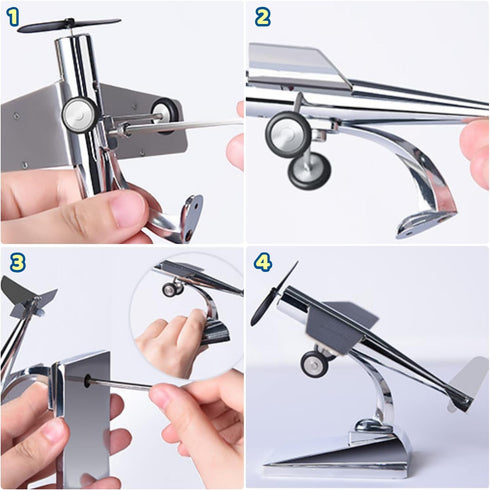 PH27 MagicTech Solar Panel Power Airplane Propeller Car Ornaments Kirksite Material Decoration Science Educational Toy