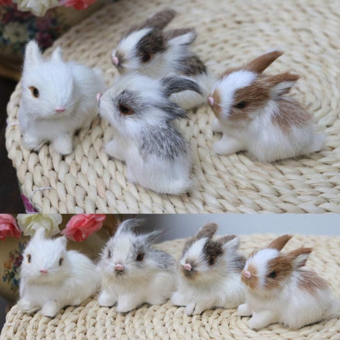 Mini Simulation Rabbits - Realistic Cute Plush Rabbits, Lifelike Plush Bunny Miniatures, White Rabbits Decor