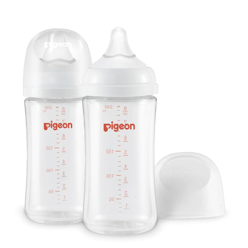 Pigeon Glass Nursing Bottle Wide Neck, Streamlined Body, Natural Feel, Easy to Clean, Heat-Resistant, 8.1 Oz (Pack of 2)