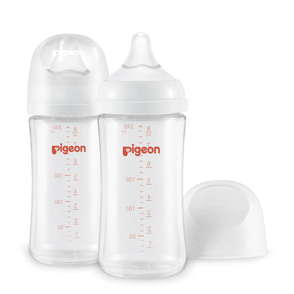 Pigeon Glass Nursing Bottle Wide Neck, Streamlined Body, Natural Feel, Easy to Clean, Heat-Resistant, 8.1 Oz (Pack of 2)