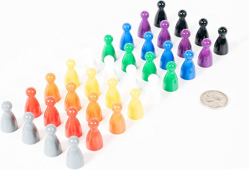 Plastic Pawns: Set of 36 Black, Grey, White, Red, Orange, Yellow, Green, Blue, Purple Color Board Game Pieces