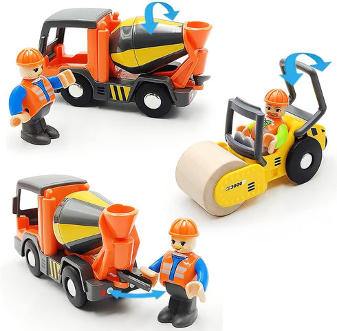 DSHMIXIA Set Set) Wooden Train Cars Track Accessories Rescue Roller Truck and Mix Truck Toys Small Vehicles Magnetic