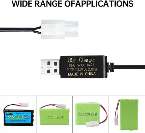 Fytoo 3PCS 9.6V Tamiya Plug USB Charging Cable for Remote Control Car, Truck, Tank, Engineering Car