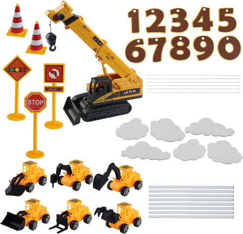 RUIYDZ 28pcs Construction Cake Topper Birthday Cake Toppers Construction Birthday Party Supplies Large Crane Excavator