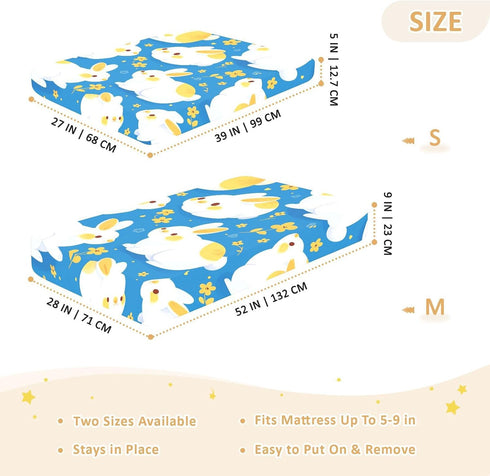 Bseiialft 52 28 Bunnies Flowers Blue Crib Sheets for Boys Girls Soft and Breathable Cotton Baby Sheets for Standard